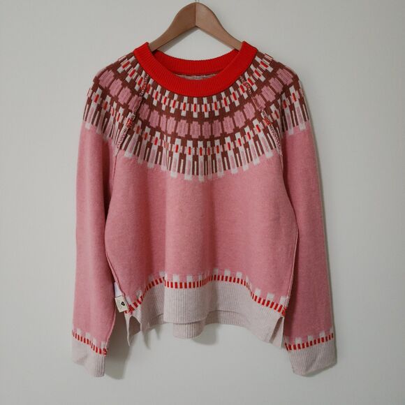 Madewell Fair Isle Mayer Pullover Sweater in Heather Blossom Pink Wool-Blend 2XL - Picture 4 of 9